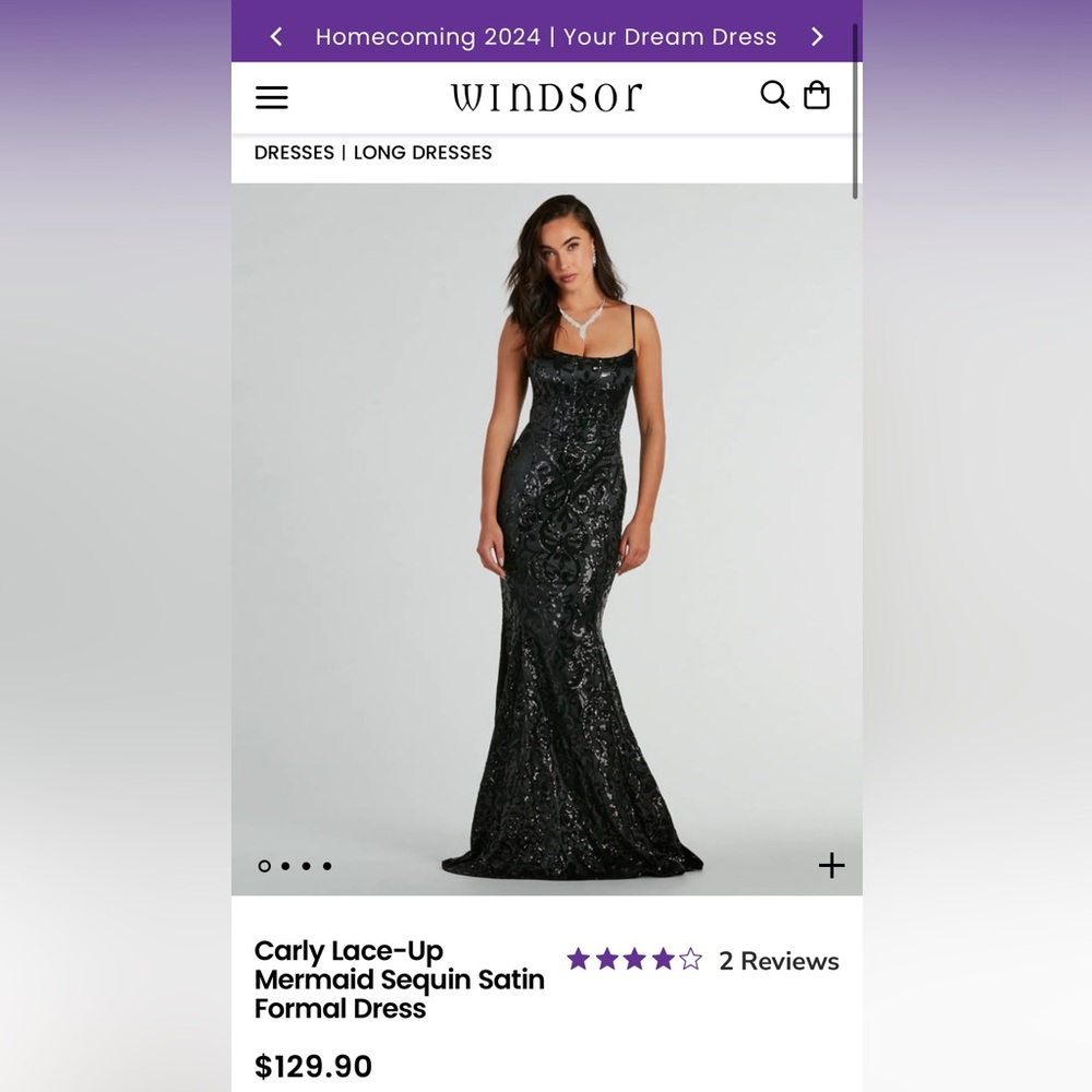 Windsor Carly lace up Black sequin gown prom homecoming ballgown